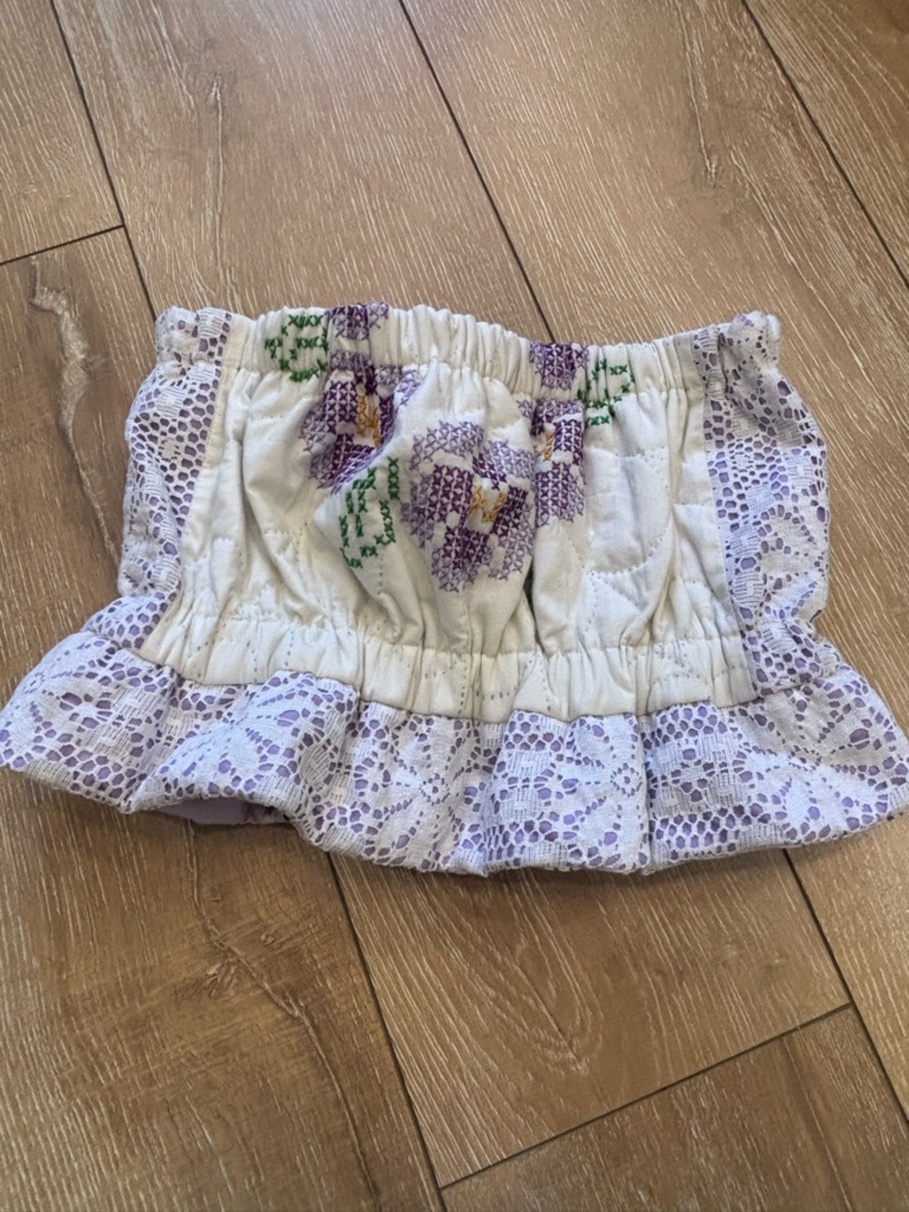 LoveShackFancy Quilted Cross-Stitch Lace Bandeau Tube Top - Picture 2 of 8